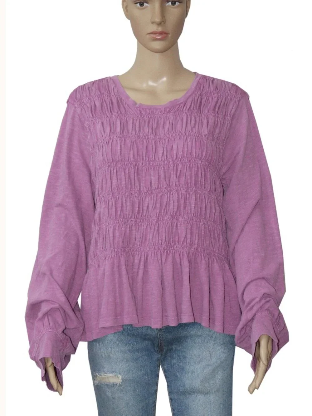 Pilcro Long-Sleeve Smocked Top Anthropologie Pullover Ruffle XS